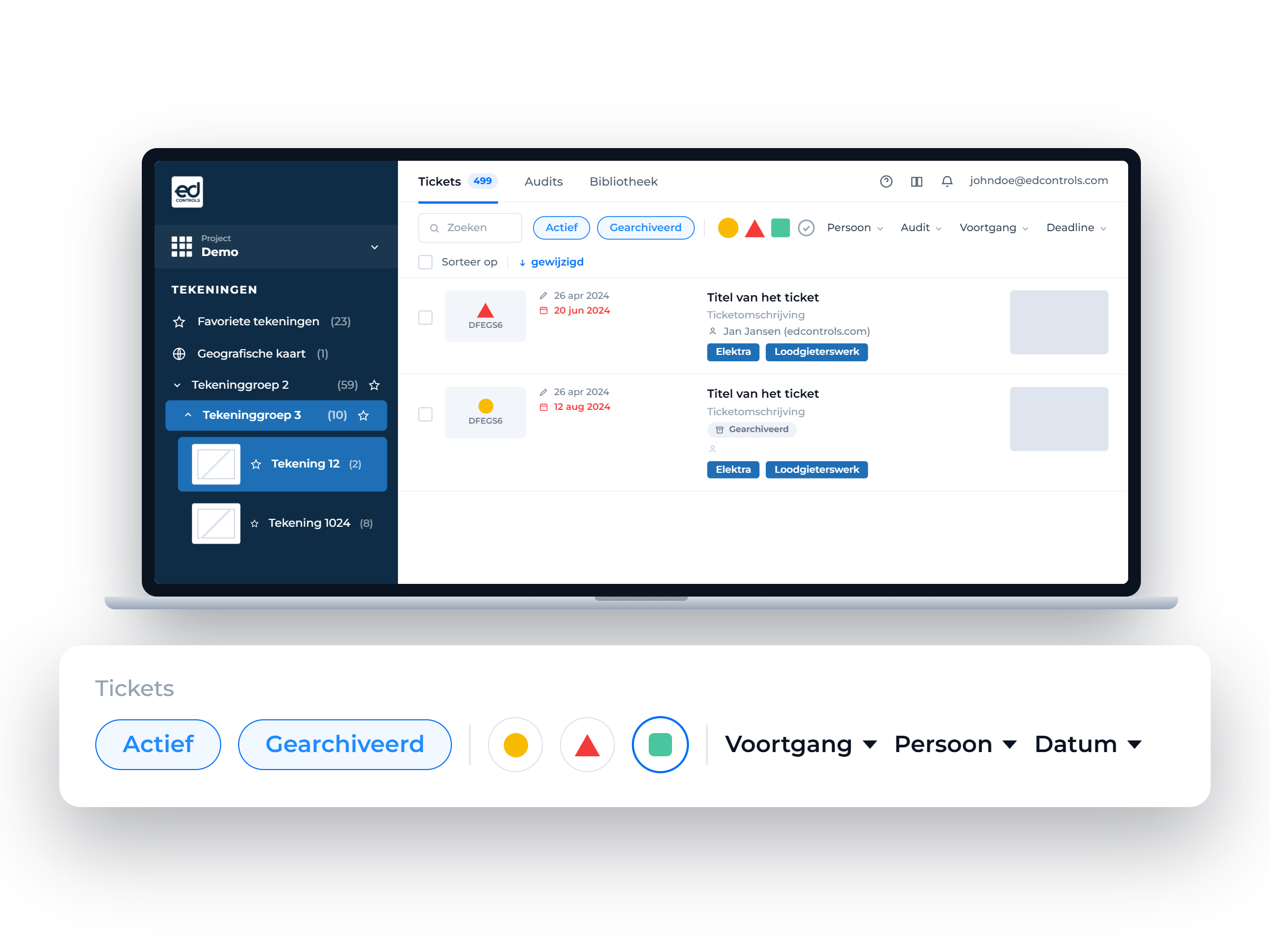 Filter in Ed Controls met Actief en Gearchiveerd tegelijk geselecteerd