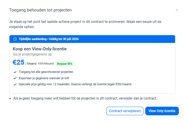 Het laatste project archiveren