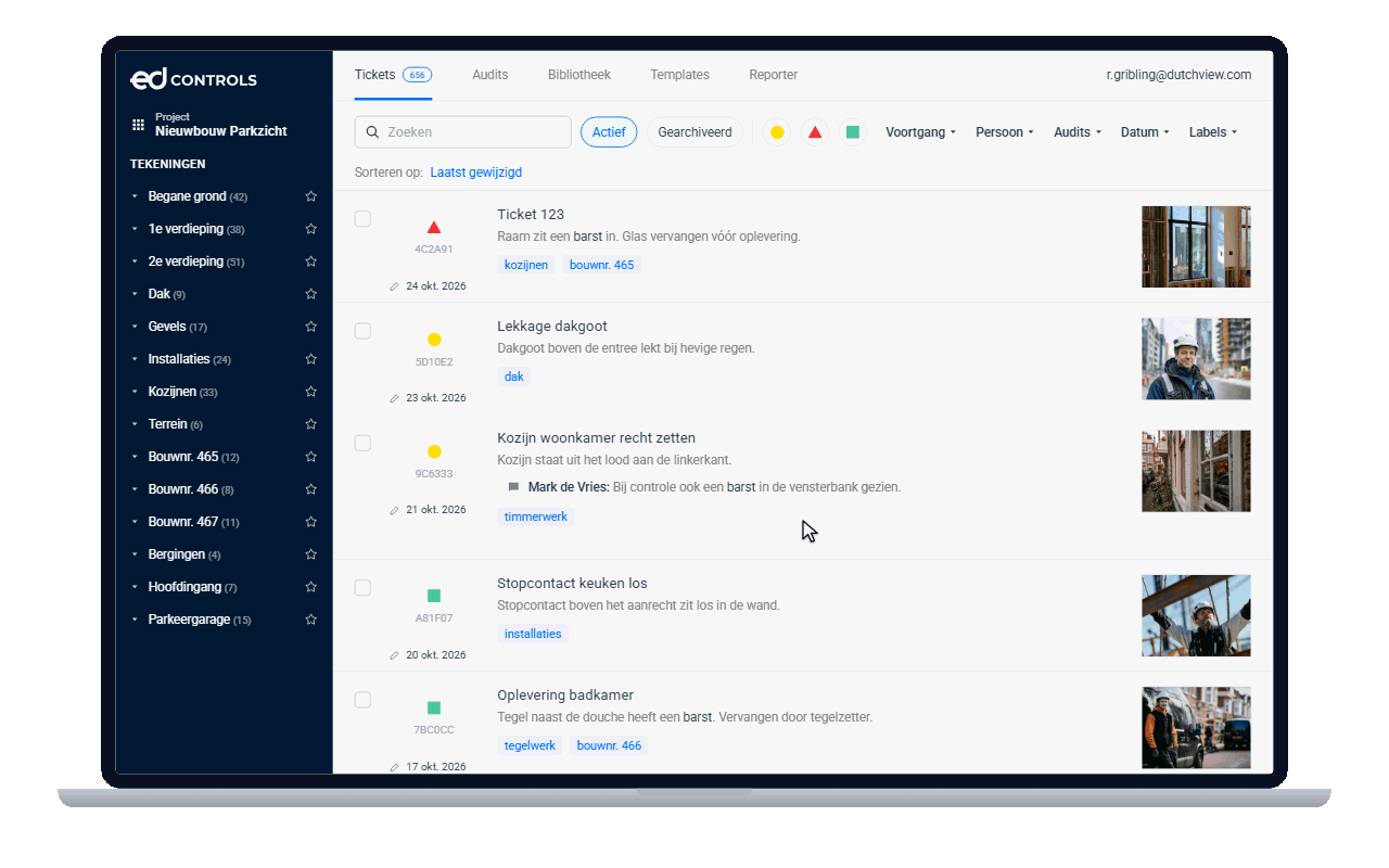 Zoeken in tickets, audits en projecten op trefwoord